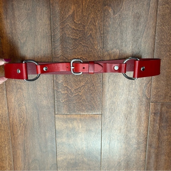 Banana Republic Red Leather Belt with Silver Buckle and Rings, Size Small - Picture 1 of 16